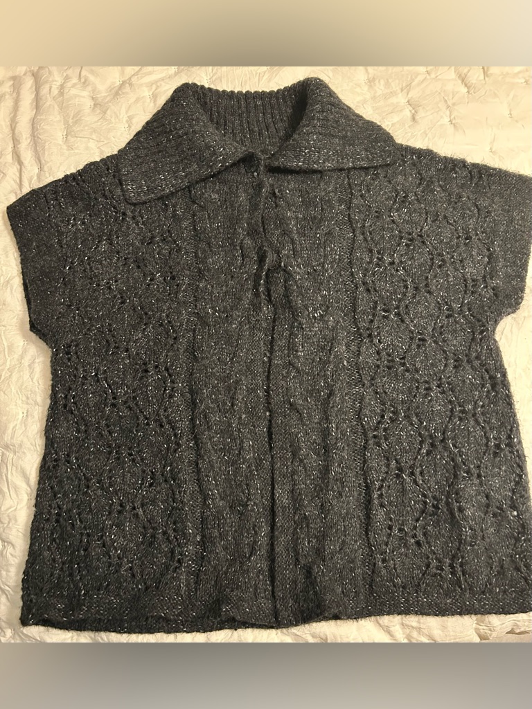Dark Gray Speckled Knit Short Sleeve Cardigan